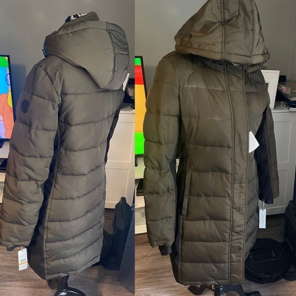 Calvin Klein Mixed Weave Hooded Walker Coat-LODEN-Small